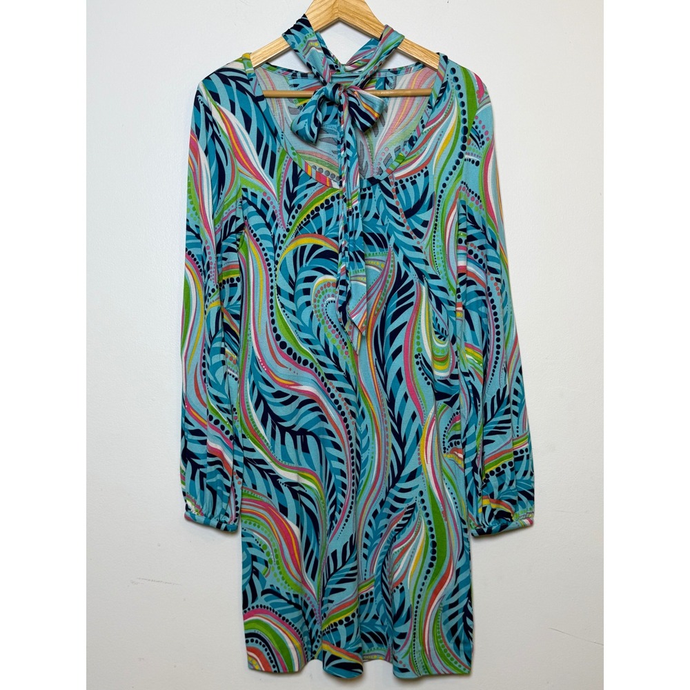 Lilly Pulitzer Connie Dress Medium Multi Sea Me Silk Cotton Jersey Long Sleeve